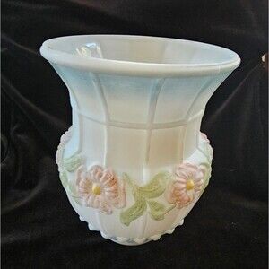 Antique Vintage Milk Glass Hand Painted Floral Lamp or Chandelier Shade
